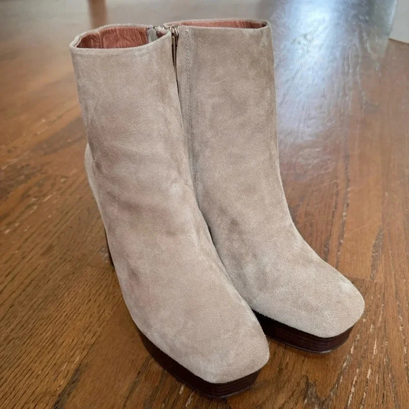 Shellys London Hammersmith Beige Suede Platform Ankle Boots Women’s size 8.5 - Picture 2 of 14